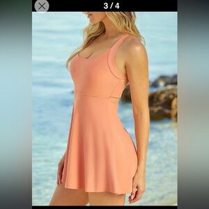 swim dress peach built in bottoms padded modest L